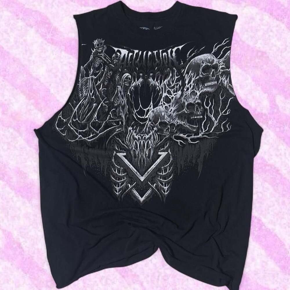 Affliction Cutoff Sleeveless T-Shirt Size X-Large Black Grunge